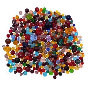 Vintage Czech Glass Bead Half Pound Mixed Faceted Beads in Jewel Tones, Assorted
